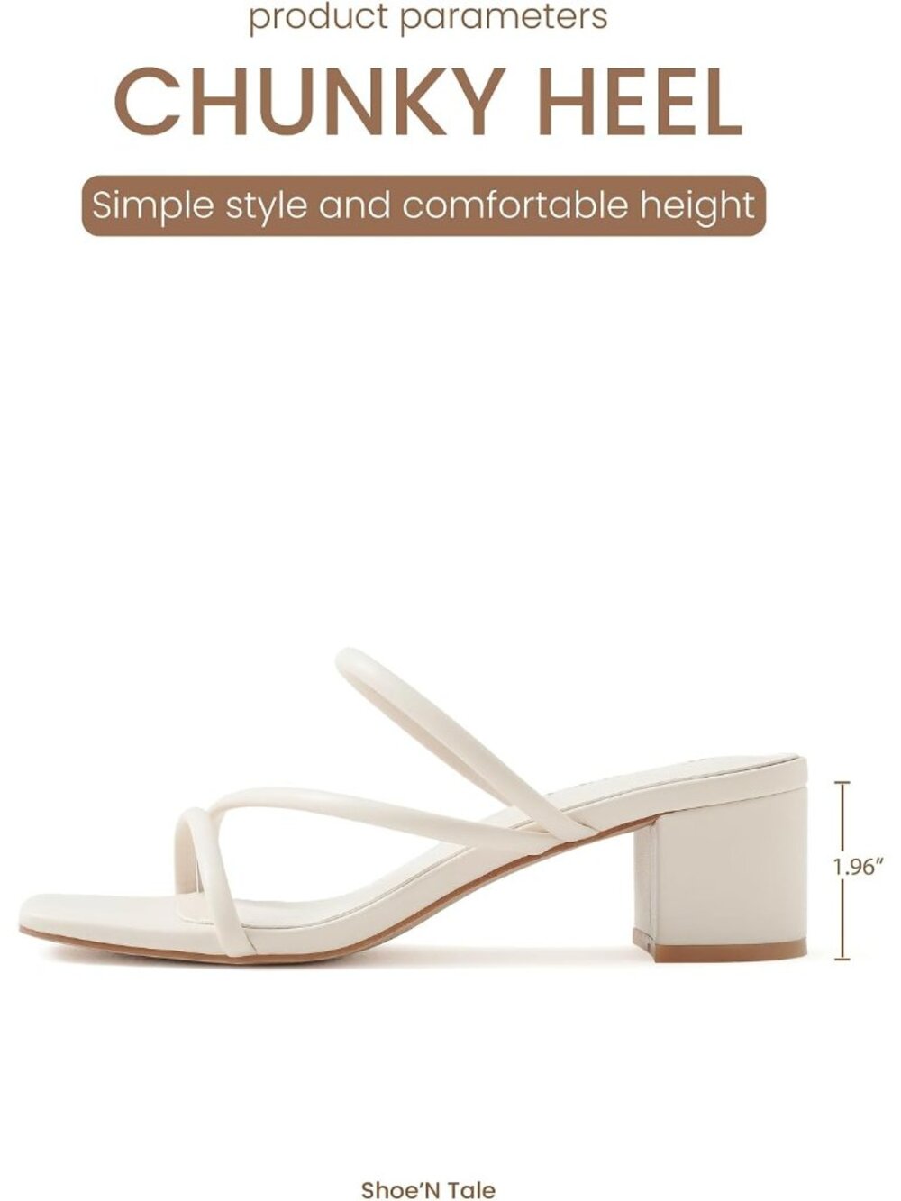 Women's Beige Leather Strappy Square Open Toe Slip On Mule Chunky Block Heels - Picture 4 of 6